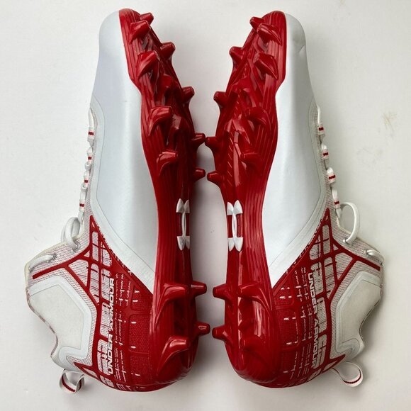 Under Amour White and Red Banshee Mid MC Lacrosse Shoes Size 15 - Picture 7 of 8